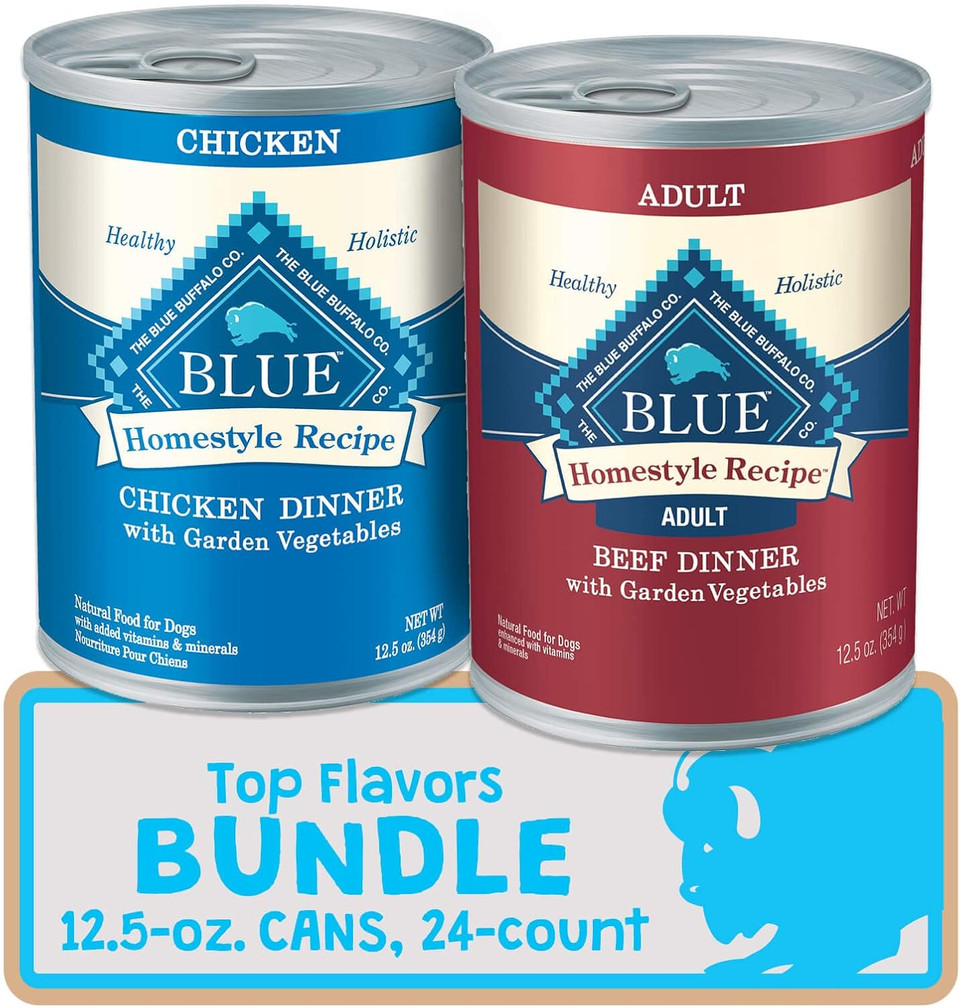 Blue Buffalo Homestyle Recipe Natural Adult Wet Dog Food, Chicken & Beef 12.5-Oz Cans (24 Count- 12 Of Each Flavor)