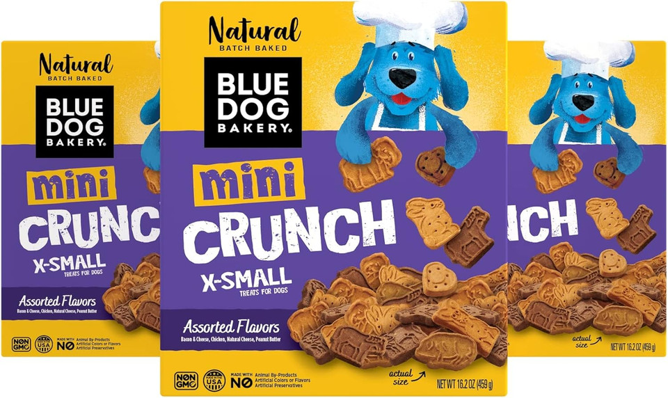 Blue Dog Bakery Natural Dog Treats, Mini Crunch, Assorted Flavors, 16.2Oz, 3 Count