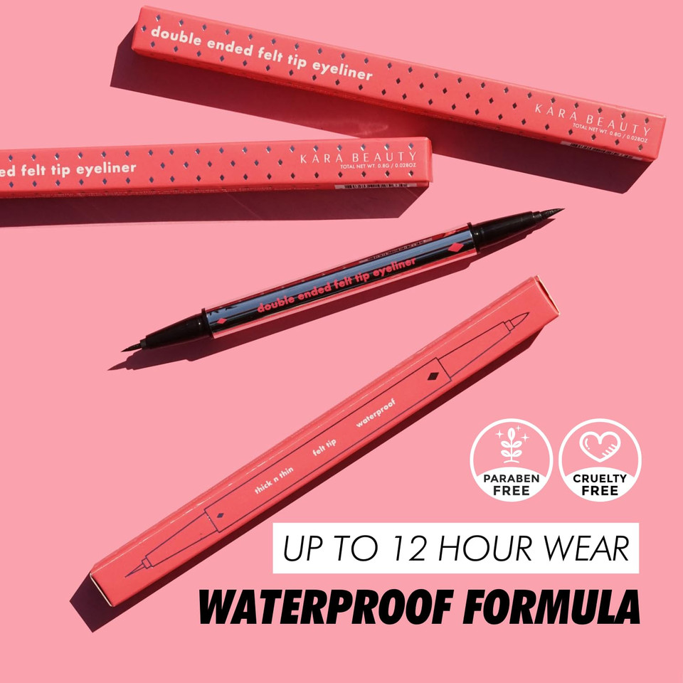 Kara Beauty Double Ended Felt Tip Eyeliner - 24 Hour Wear Double Sided Liquid Eyeliner In Black With Waterproof & Smudge Proof Vegan Formula