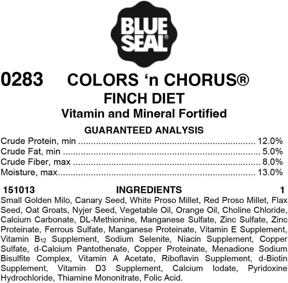 Blue Seal Colors N Chorus Finch Bird Feed | Premium Seeds And Ingredients For A Nutritious And Tasty Diet | 50 Pound Bag