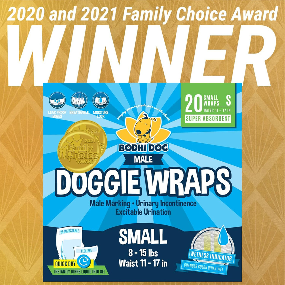 Bodhi Dog Disposable Male Dog Diapers | Super Absorbent Leak-Proof Fit | Premium Adjustable Male Dog Pee Wraps With Moisture Control & Wetness Indicator | 20 Count Small Size
