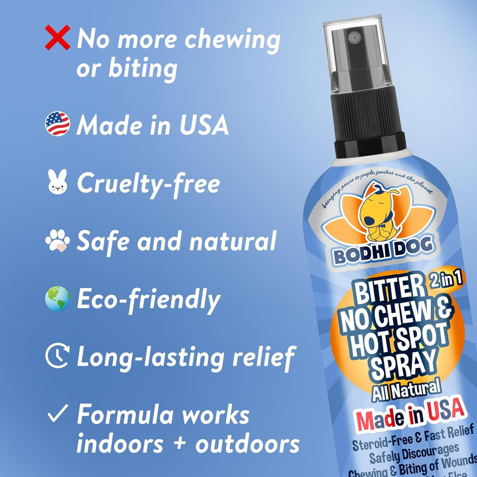 Bodhi Dog New Bitter 2 In 1 No Chew & Hot Spot Spray | Natural Anti-Chew Remedy Better Than Bitter Apple | Safe On Skin, Wounds And Most Surfaces | Made In Usa (8 Fl Oz)