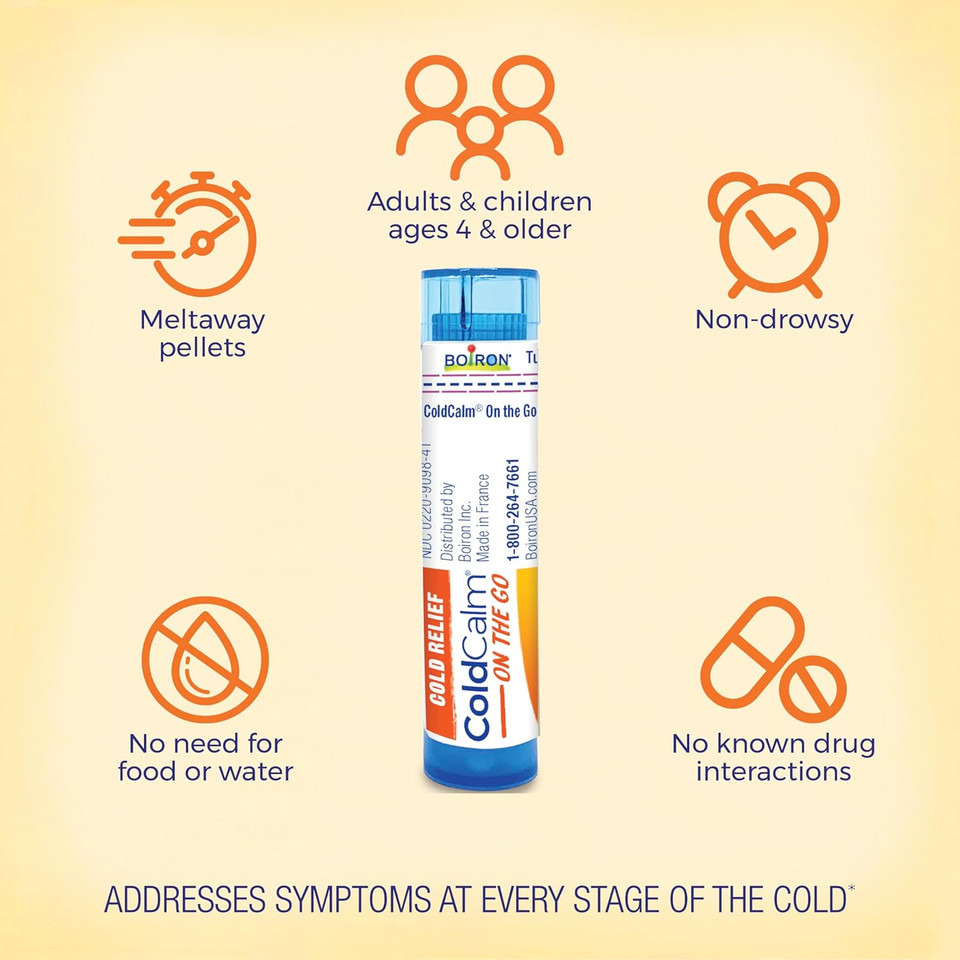 Boiron Coldcalm On The Go Cold Relief For Sneezing, Runny Nose, Nasal Congestion, And Sore Throat - 2 Count (160 Pellets)