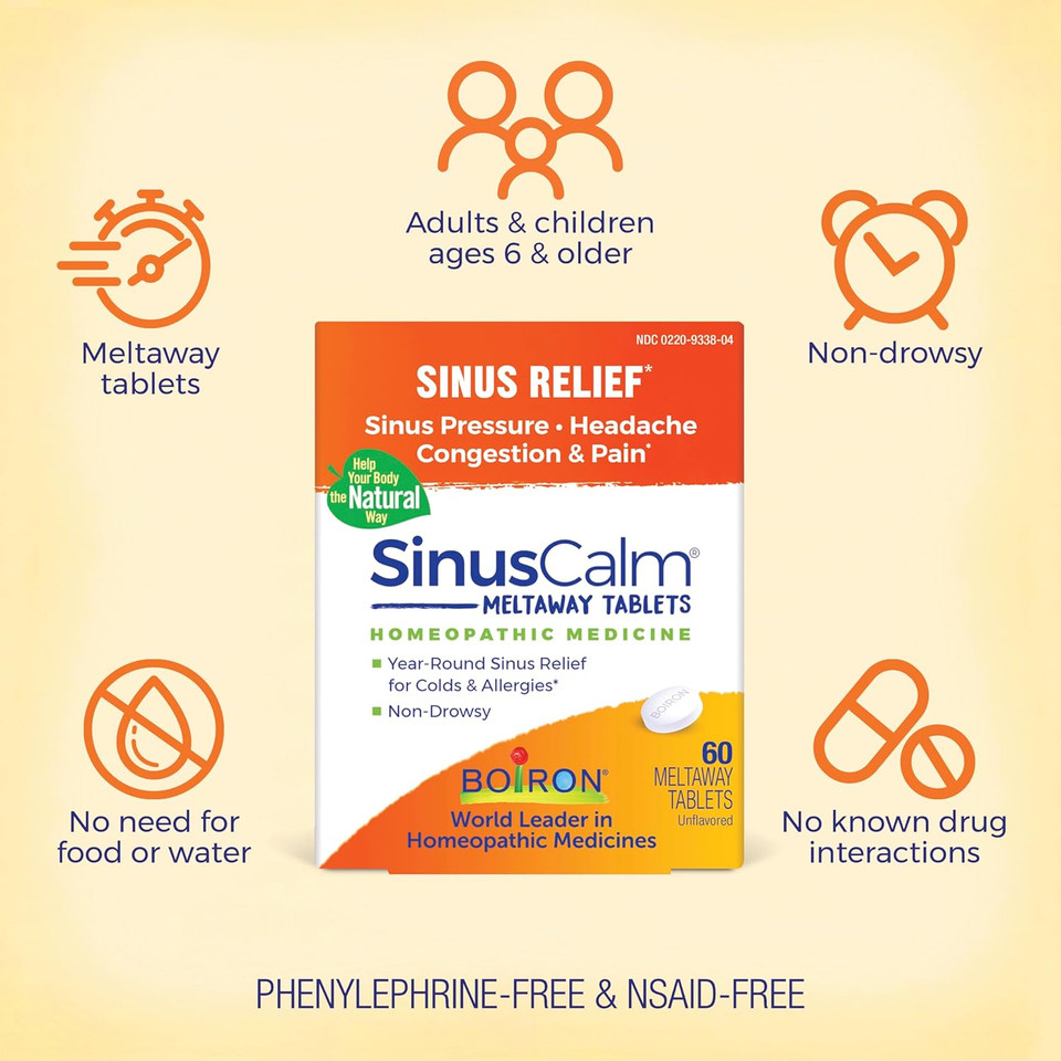 Boiron Sinuscalm Tablets For Sinus Pain Relief, Runny Nose, Congestion, Sinus Pressure, Headache - 60 Count Boiron Sinuscalm Tablets For Sinus Pain Relief, Runny Nose, Congestion, Sinus Pressure, Headache - 60 Count