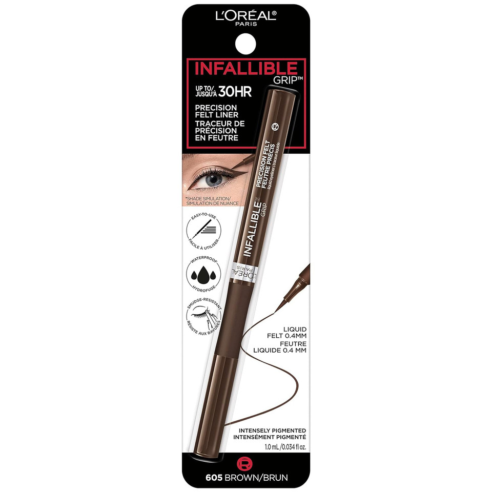 Lã¢ÂOrã£Â©Al Paris Lã¢ÂOreal Paris Makeup Infallible Grip Precision Felt Eyeliner, Smudge Resistant, Long Lasting Waterproof Eyeliner, Brown, Brown, 0.03 Fl Ozbrown, Brown