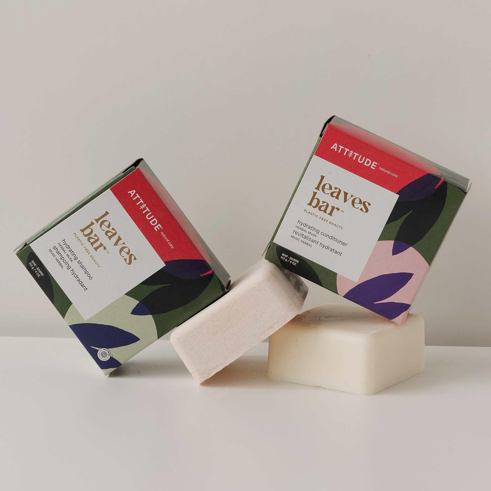 Bundle Of Attitude Hair Shampoo And Conditioner Bar, Ewg Verified, Plastic-Free Beauty Care, Vegan, Hydrating, Herbal Musk, 4 Oz