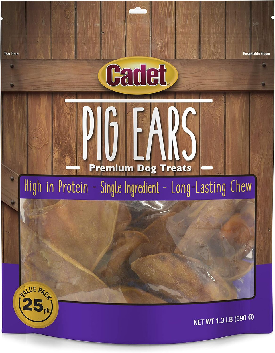 Cadet Natural Pig Ears For Dogs, Long Lasting & Natural Chew Treats For Dogs, 25 Count