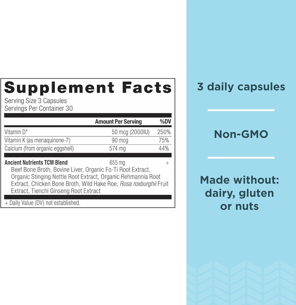 Calcium Supplement With Vitamin D And Vitamin K2 By Ancient Nutritiion, Supports Bone Health And Immune Support, Muscle Recovery, Paleo And Keto Friendly, 90 Ct