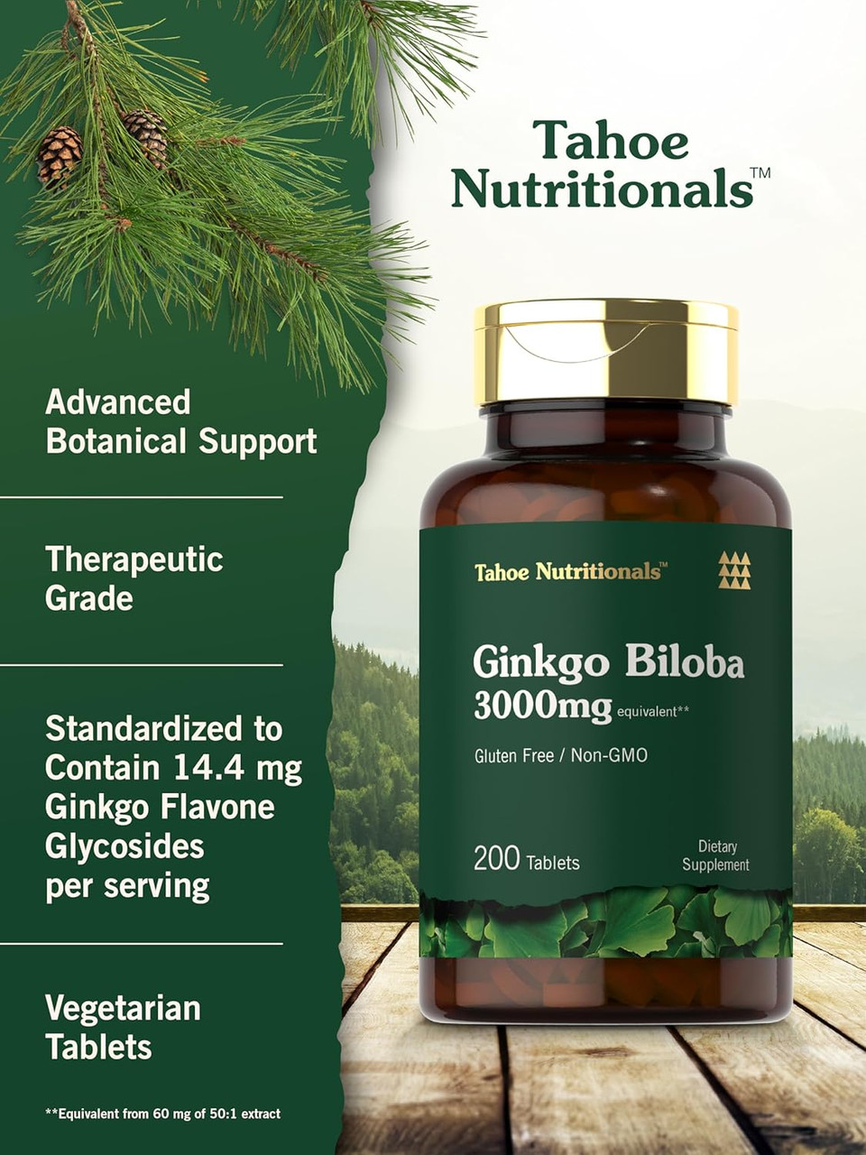 Carlyle Ginkgo Biloba | 3000Mg Per Serving | 200 Tablets Extra Strength | Vegetarian | Non-Gmo & Gluten Free Supplement | Tahoe Nutritionals