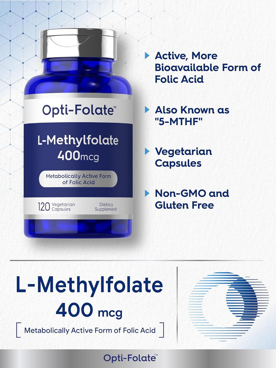 Carlyle L Methylfolate 400Mcg | 120 Capsules | Vegetarian | Non-Gmo, Gluten Free | Optimized And Activated Methyl Folate | By Opti-Folate