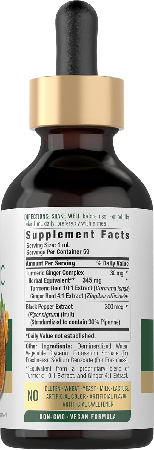 Carlyle Turmeric And Ginger Drops 2 Fl Oz | Supplement With Black Pepper | Vegan, Non-Gmo, Gluten Free
