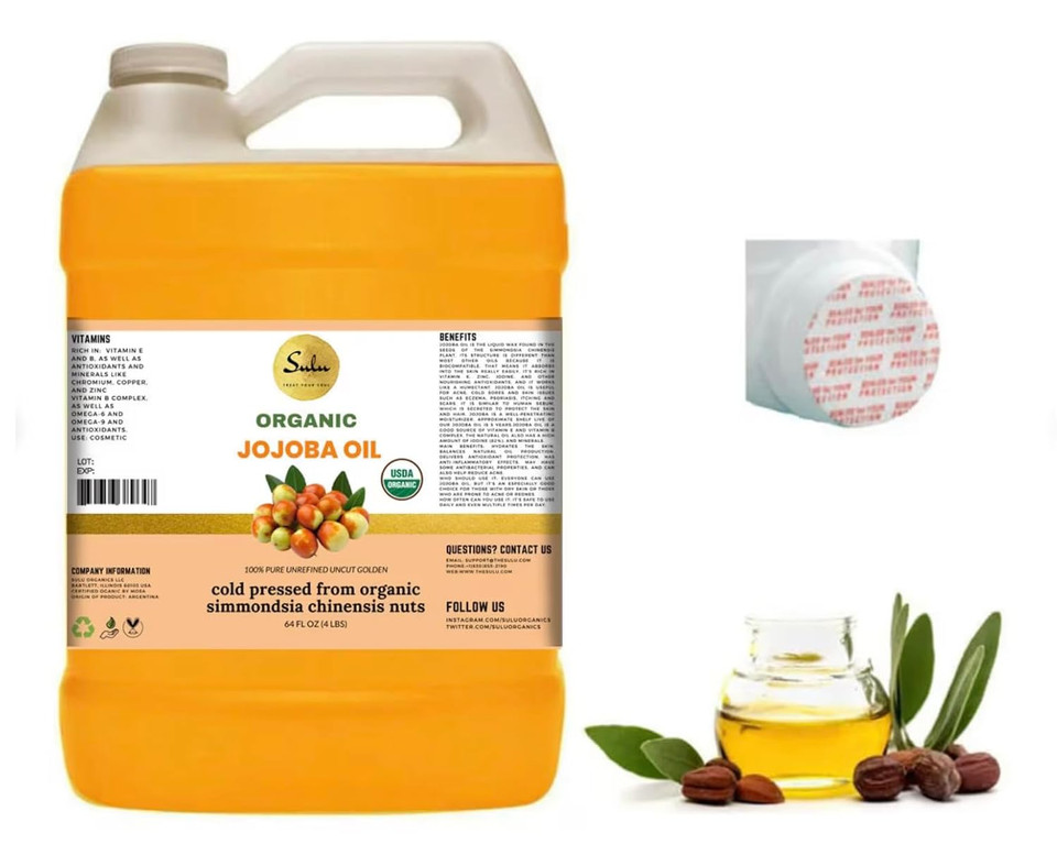 Certified Organic Cold Pressed Unrefined Raw Uncut Golden Jojoba Oil 4 Lbs/64 Fluid Ounces