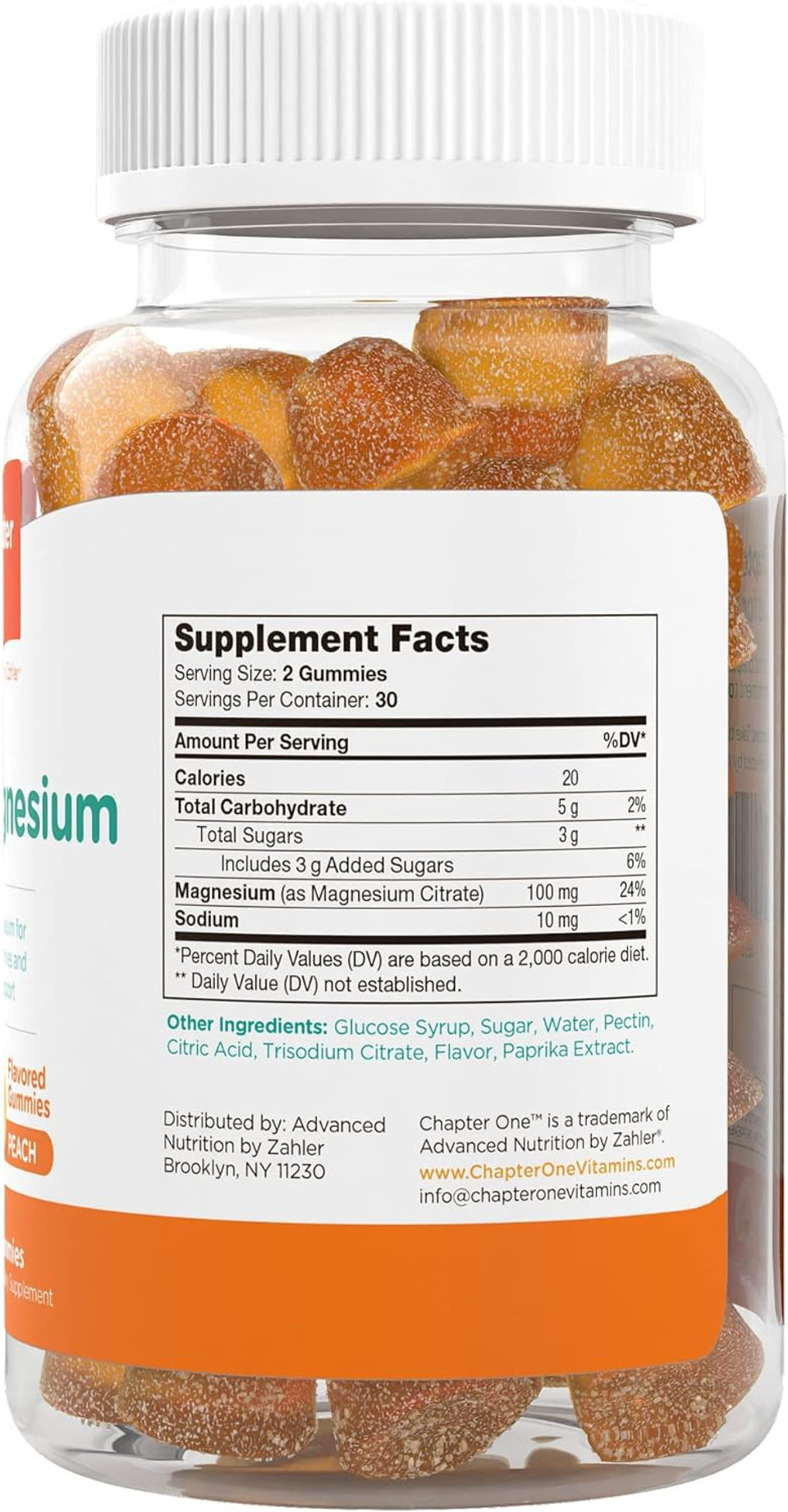 Chapter One Magnesium Gummies, Great Tasting Magnesium For Kids, Calm Kids Magnesium, Magnesium Gummies For Women And Men, Certified Kosher (Peach)