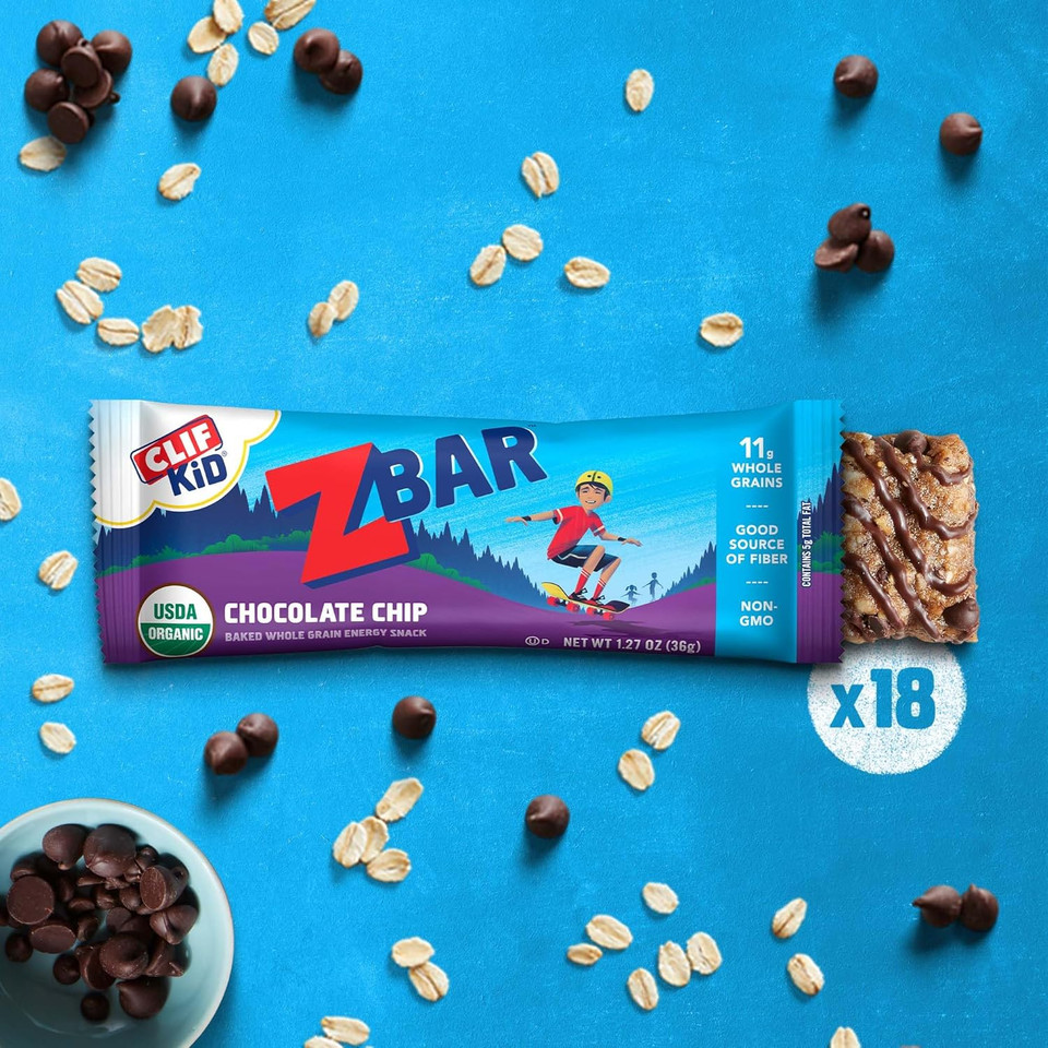 Clif Kid Zbar - Chocolate Chip - Soft Baked Whole Grain Snack Bars & Protein - Chocolate Chip - Crispy Whole Grain Snack Bars - Made With Organic Oats - Non-Gmo - 5G Protein - 1.27 Oz. (15 Pack)