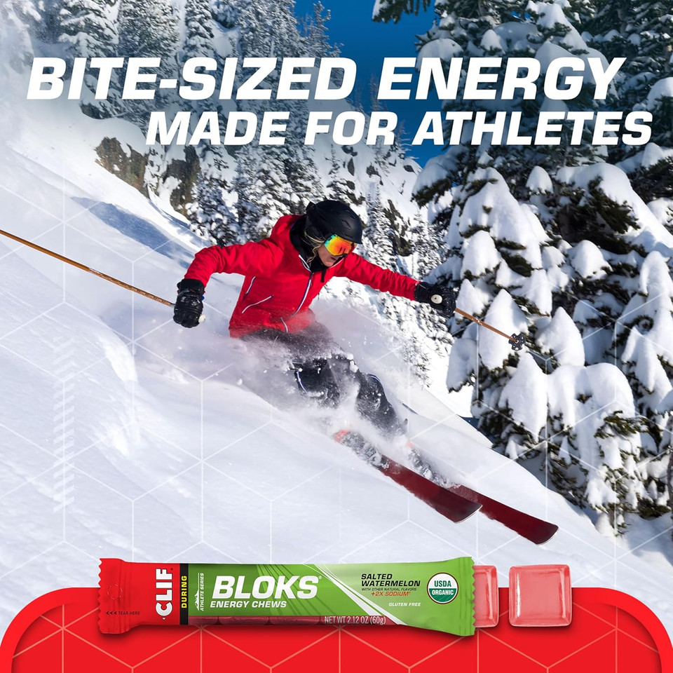 Cliff Bloks Energy Chews Bundle - Salted Watermelon 2X Sodium 2.12Oz (18 Count) And Strawberry 2.12Oz (18 Count)