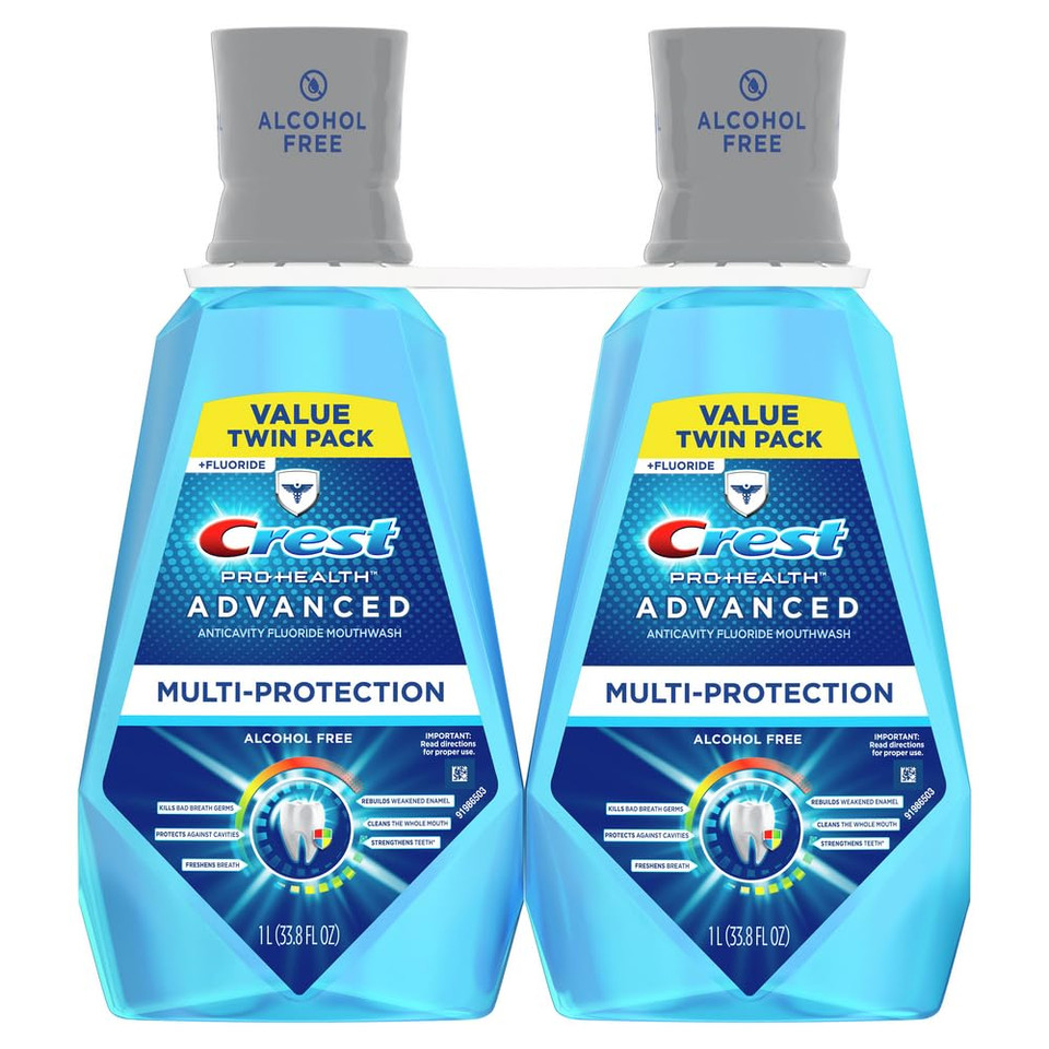 Crest Breath Bacteria Blast Mouthwash, Icy Cool Mint, 32 Fl Oz (Packaging May Vary)