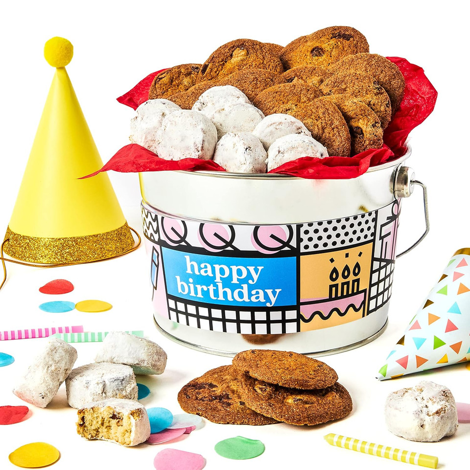 Davidã¢ÂS Cookies Happy Birthday Cookies Bucket With Thin Crispy Cookies And Butter Pecan Meltaways Treats - Gourmet Cookies Gift Basket - Ideal Birthday Gift For Everyone