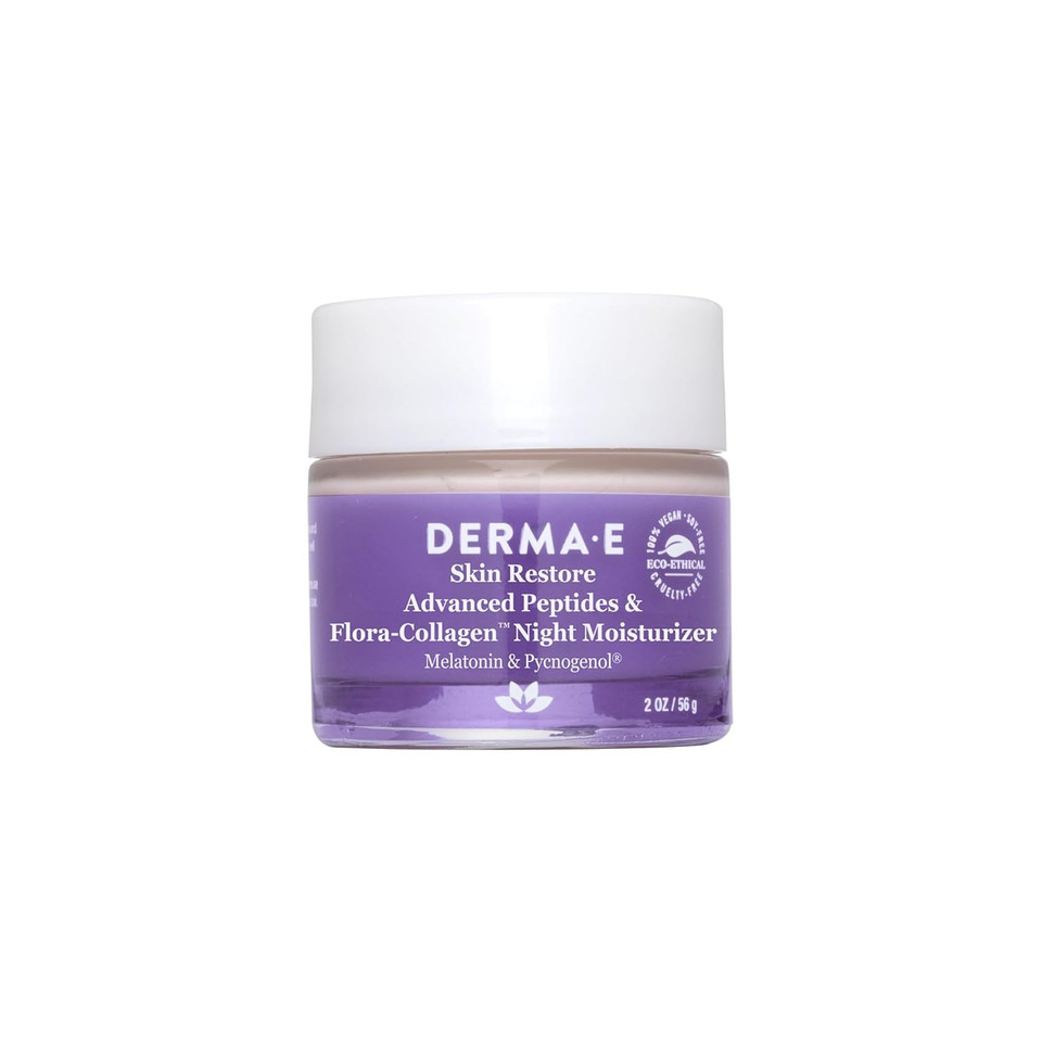 Derma E Advanced Peptides And Vegan Flora-Collagen Night Moisturizer  Hydrating Topical Facial Cream Improves Elasticity And Reduces Appearance Of Lines And Wrinkles, 2 Oz