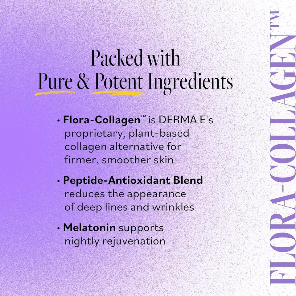 Derma E Advanced Peptides And Vegan Flora-Collagen Night Moisturizer  Hydrating Topical Facial Cream Improves Elasticity And Reduces Appearance Of Lines And Wrinkles, 2 Oz