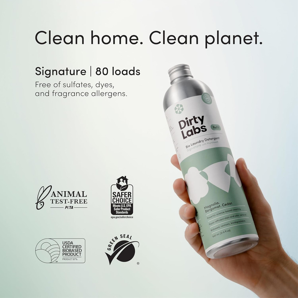 Dirty Labs | Signature Sustainable Set | Signature 80 Loads & Bio-Enzyme Booster | Hyper-Concentrated | High Efficiency & Standard Machine Washing | Nontoxic, Biodegradable