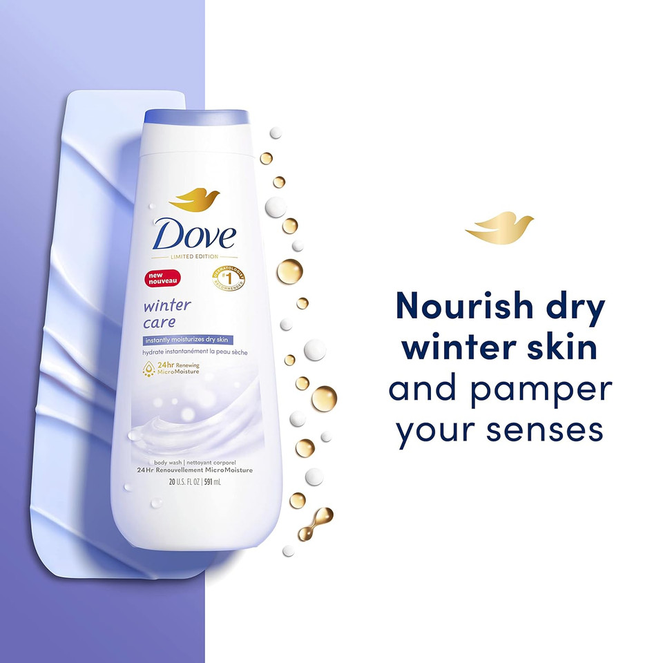 Dove Limited Edition Body Wash Winter Care 4 Count For Renewed, Healthy-Looking Skin With 24Hr Renewing Micromoisture Gentle Skin Cleanser Instantly Moisturizes Dry Skin 20 Oz