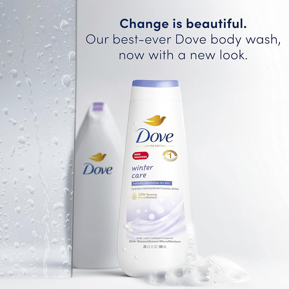 Dove Limited Edition Body Wash Winter Care 4 Count For Renewed, Healthy-Looking Skin With 24Hr Renewing Micromoisture Gentle Skin Cleanser Instantly Moisturizes Dry Skin 20 Oz