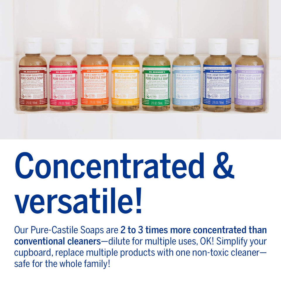 Dr. Bronner'S - Pure-Castile Liquid Soap (Citrus, 2 Ounce) - Made With Organic Oils, 18-In-1 Uses: Face, Body, Hair, Laundry, Pets And Dishes, Concentrated, Vegan, Non-Gmo