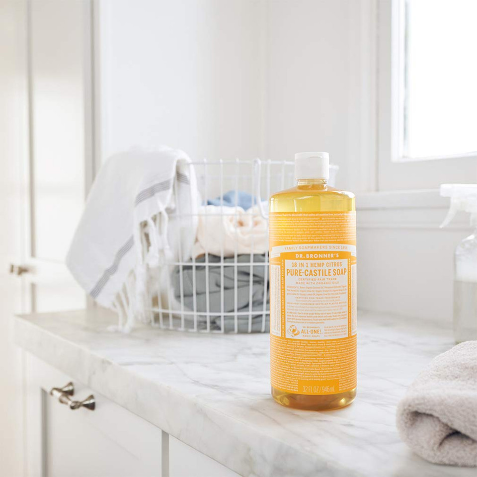 Dr. Bronner'S - Pure-Castile Liquid Soap (Citrus, 32 Ounce, 2-Pack) - Made With Organic Oils, 18-In-1 Uses: Face, Body, Hair, Laundry, Pets And Dishes, Concentrated, Vegan, Non-Gmo