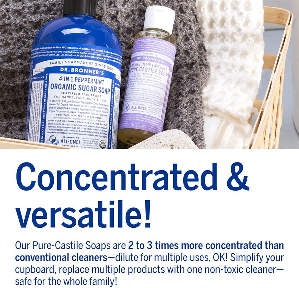 Dr. Bronner'S - Pure-Castile Liquid Soap (Lavender, 4 Ounce) - Made With Organic Oils, 18-In-1 Uses: Face, Body, Hair, Laundry, Pets And Dishes, Concentrated, Vegan, Non-Gmo