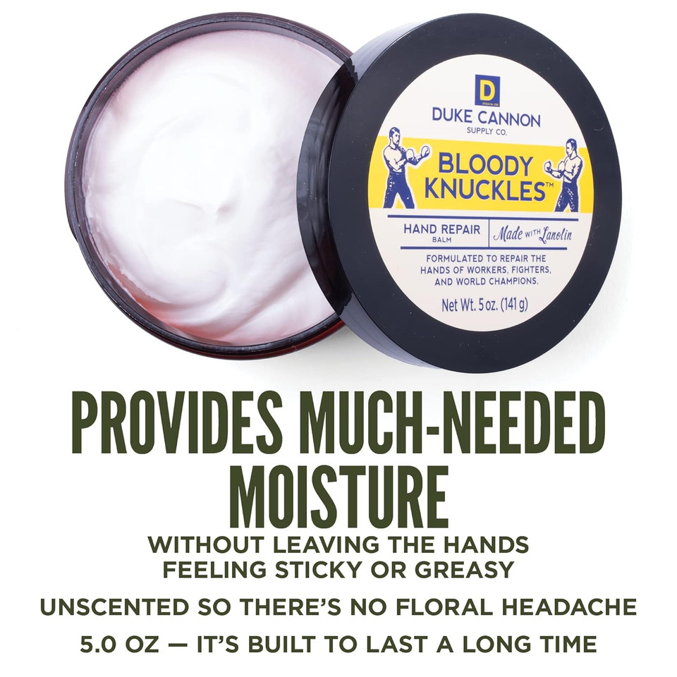 Duke Cannon Bloody Knuckles Hand Repair Balm - Unscented Moisturizer For Hardworking Hands | Lanolin Formula | Repair And Revitalize Dry, Cracked Skin | Ideal For Workers And Fighters (1 Pack)