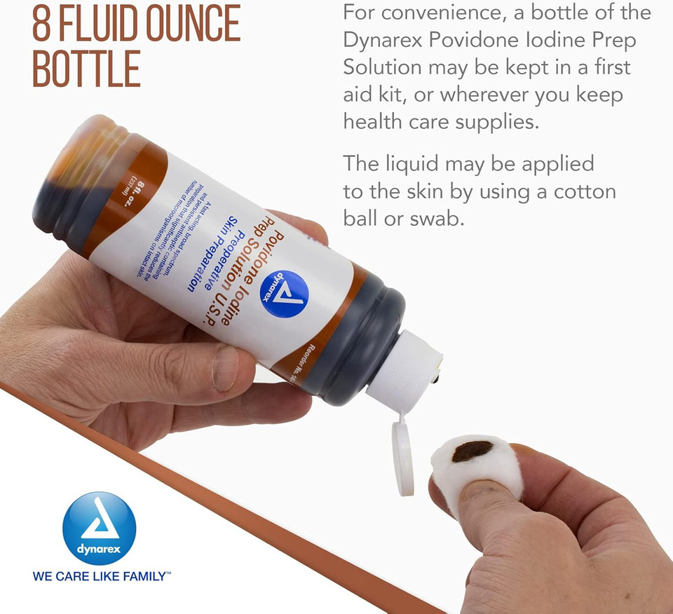 Dynarex Povidone-Iodine Prep Solution, Antiseptic Solution For Skin And Mucosa, Ideal For Surgical Site Preparation, Contains Povidone Iodine 10%,1 Case Of 24 8 Fl. Oz. Povidone-Iodine Bottles