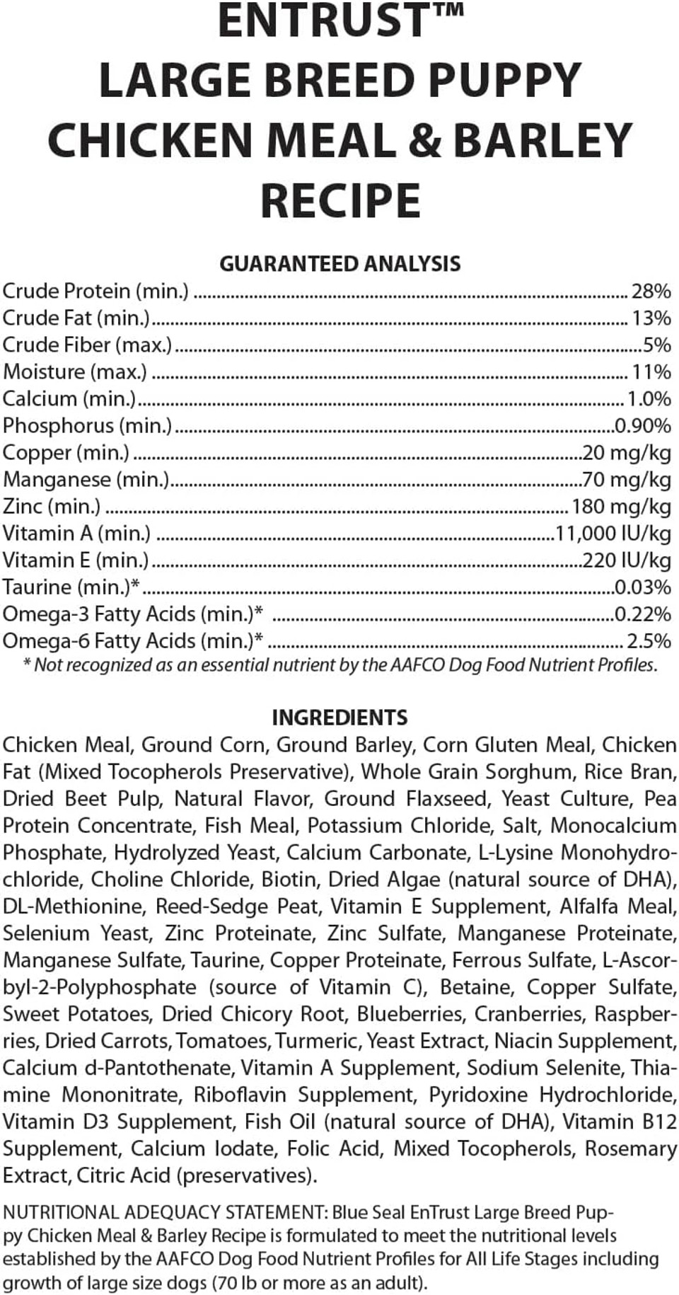 Entrust Large Breed Puppy Food | Real Chicken & Barley | Enriched With Super Foods, Antioxidants And Prebiotics | No Wheat Or Soy | 20 Pound Bag