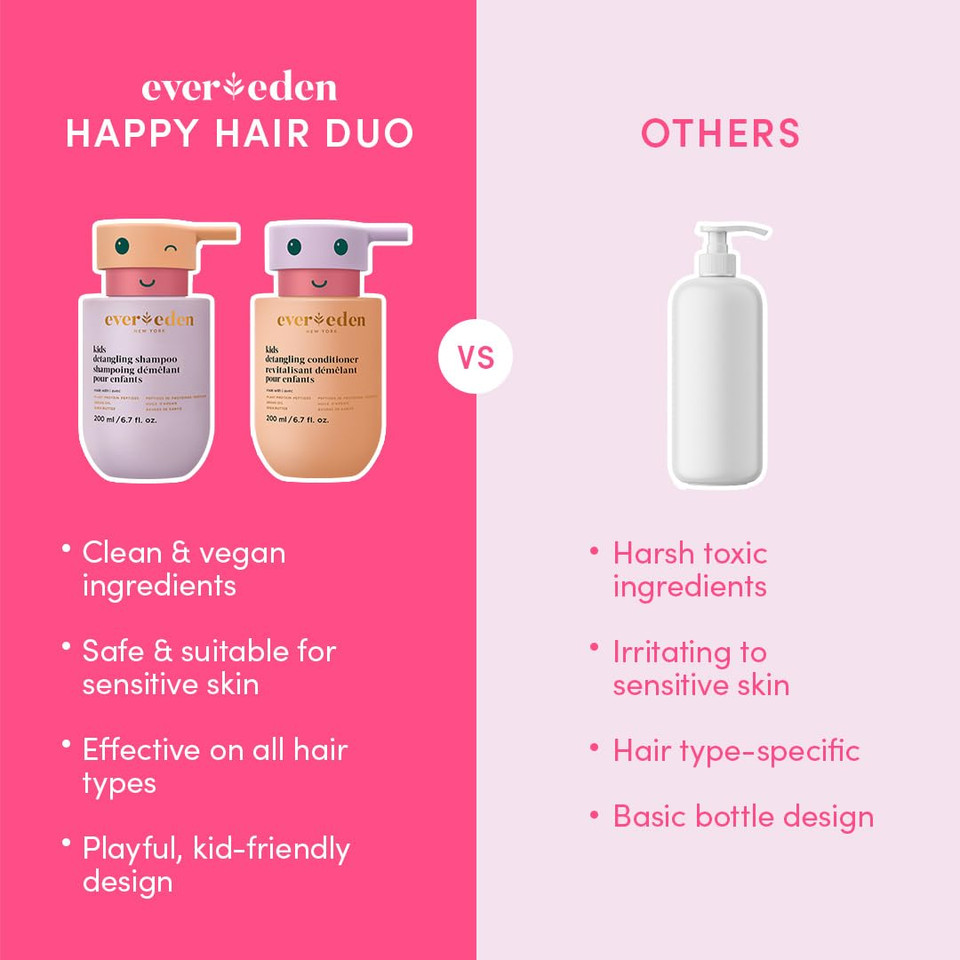 Evereden Kids Haircare Set: Hair Detangling Shampoo & Conditioner For Children Ages 3+, Plant Protein Peptides & Argan Oil, Vegan, Free From Sulfate, Paraben, Phthalate & Petrolatum