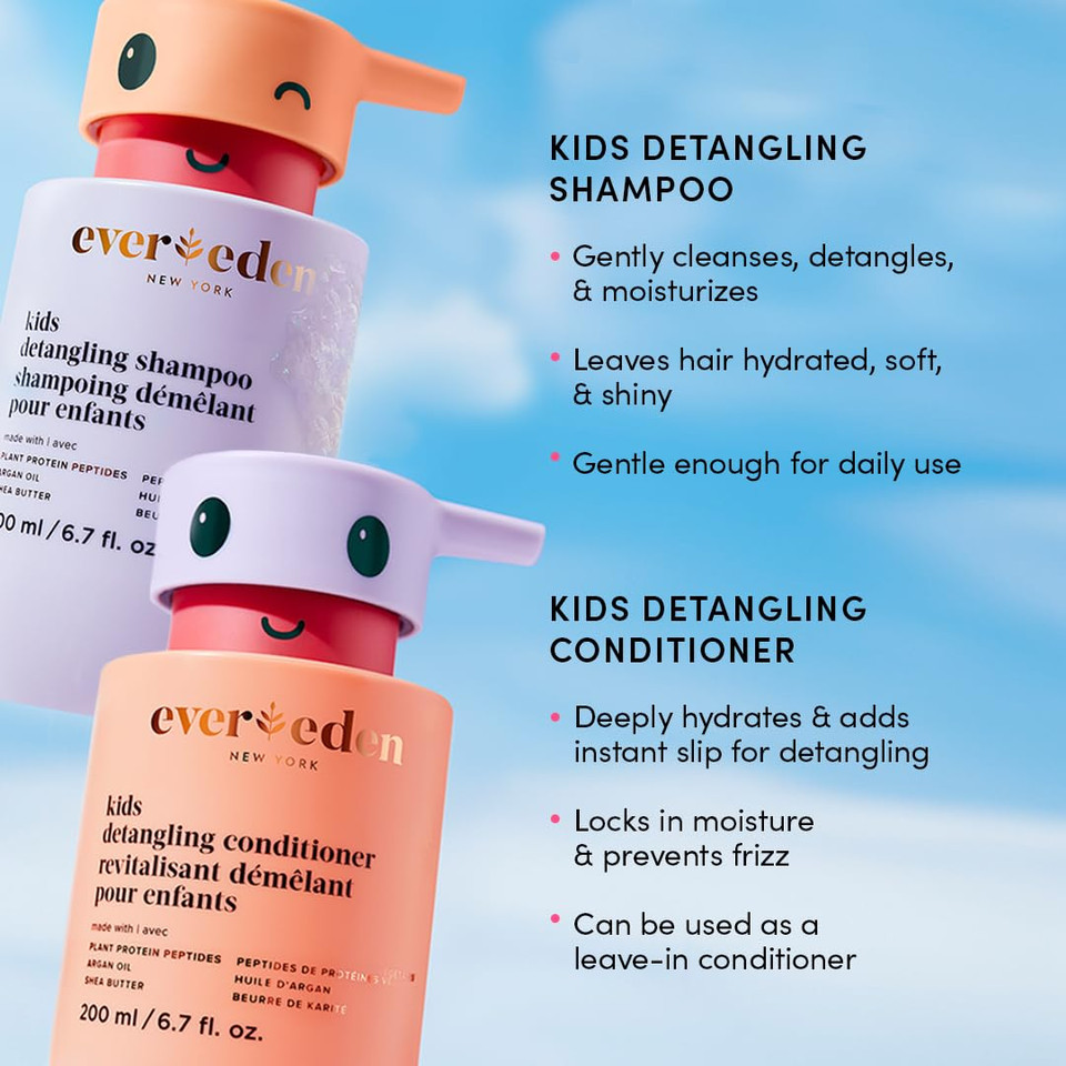 Evereden Kids Haircare Set: Hair Detangling Shampoo & Conditioner For Children Ages 3+, Plant Protein Peptides & Argan Oil, Vegan, Free From Sulfate, Paraben, Phthalate & Petrolatum