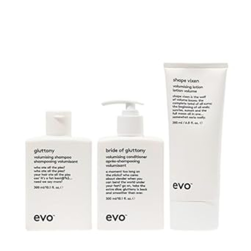 Evo Volumizing Hair Care Essentials Bundle: Gluttony Volumising Shampoo, Bride Of Gluttony Volumising Conditioner, Shape Vixen Volumising Lotion