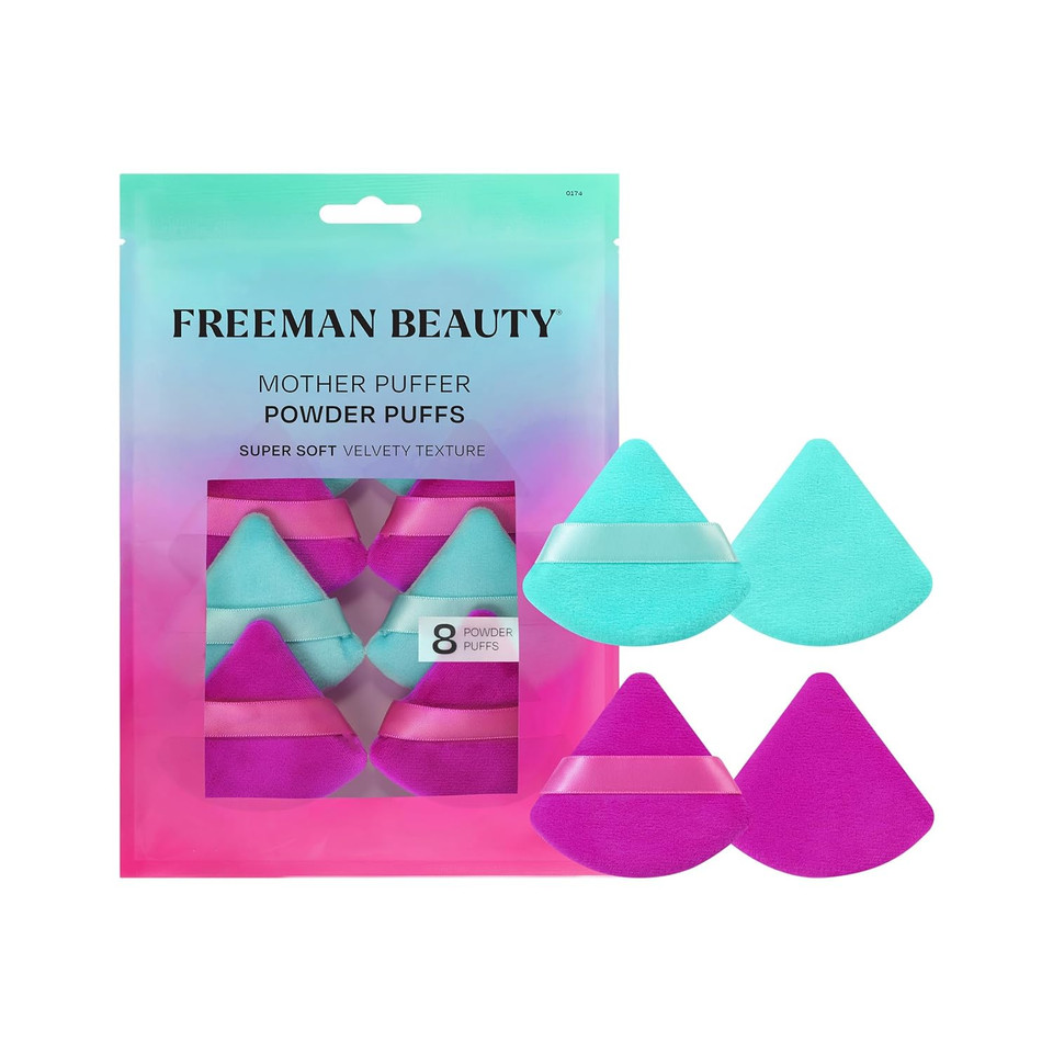Freeman Mother Puffer Powder Puff 8 Count Set, Makeup Puffs For Pressed Or Loose Powder, Velvet Material, Cloud Skin, Triangle Powder Puffs With Finger Band For Setting & Baking, Vegan & Cruelty-Free Freeman Mother Puffer Powder Puff 8 Count Set, Makeup Puffs For Pressed Or Loose Powder, Velvet Material, Cloud Skin, Triangle Powder Puffs With Finger Band For Setting & Baking, Vegan & Cruelty-Free