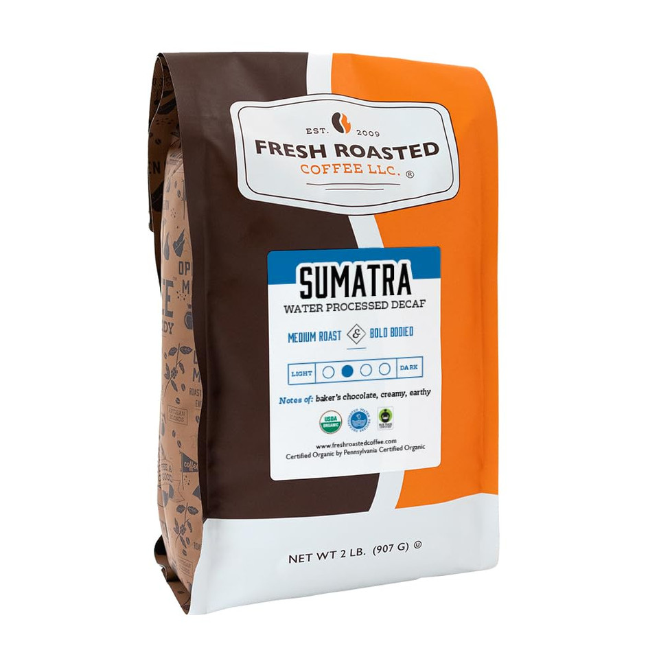 Fresh Roasted Coffee,100% Organic Sumatra Water Decaf | 2 Lb (32 Oz) | Single Origin | Medium Roast | Rfa Kosher | Ground