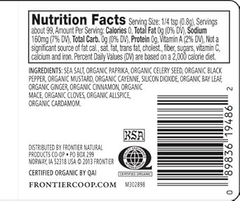 Frontier Co-Op Organic Blackened Seafood Seasoning, 2.8 Ounce Bottle, Savory Blend For Fish, Seafood, Sauces, Chowders