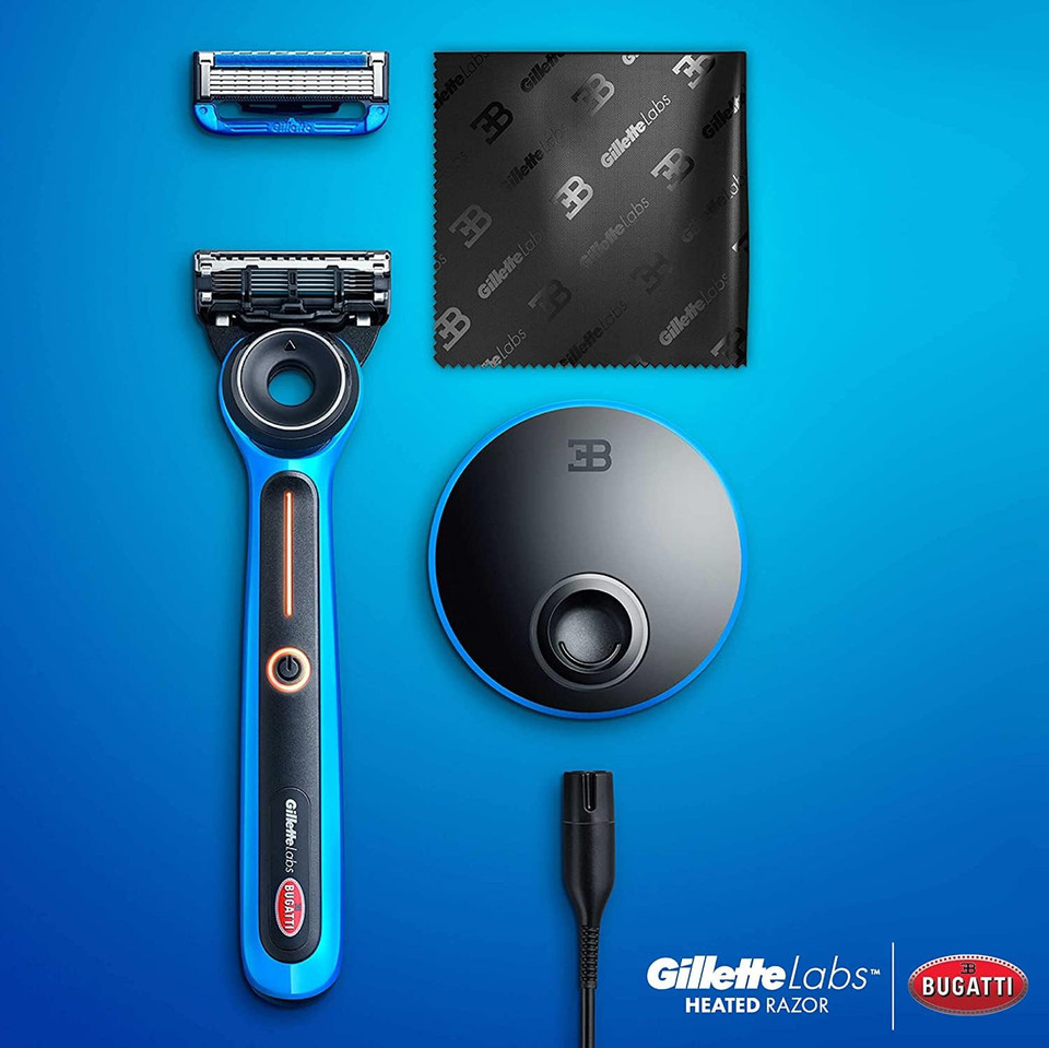 Gillette Heated Razor For Men, Bugatti Limited Edition Shave Kit By Gillettelabs, 1 Handle, 2 Razor Blade Refills, 1 Cleaning Cloth, 1 Charging Dock