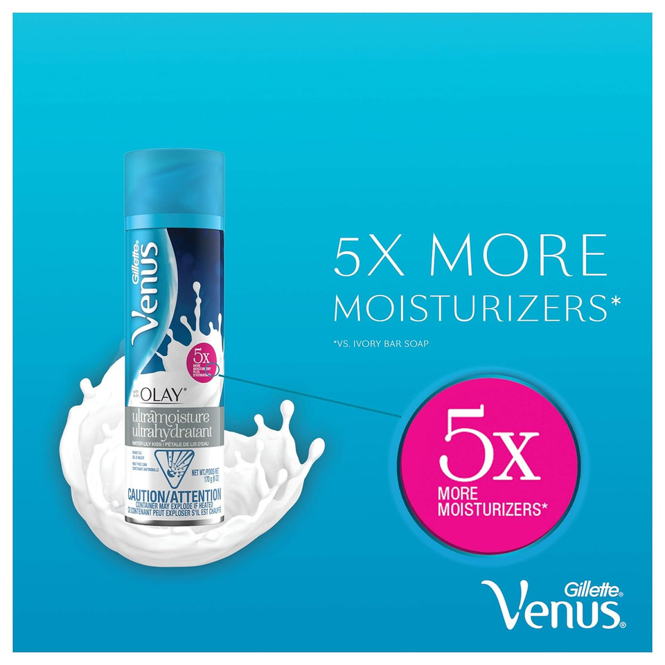 Gillette Venus With Olay Ultramoisture Women'S Shave Gel, Water Lily Kiss, 6 Ounce (Pack Of 6)