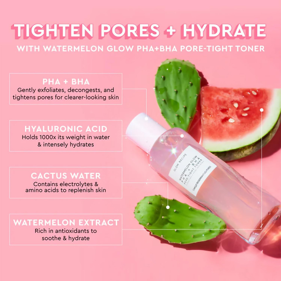 Glow Recipe Pore-Care Duo Bundle - Watermelon Glow Pha + Bha Pore-Tight Face Toner (150 Ml) & Watermelon Glow Hyaluronic Clay Pore-Tight Facial (60Ml) - Help Minimize The Look Of Pores + Hydrate