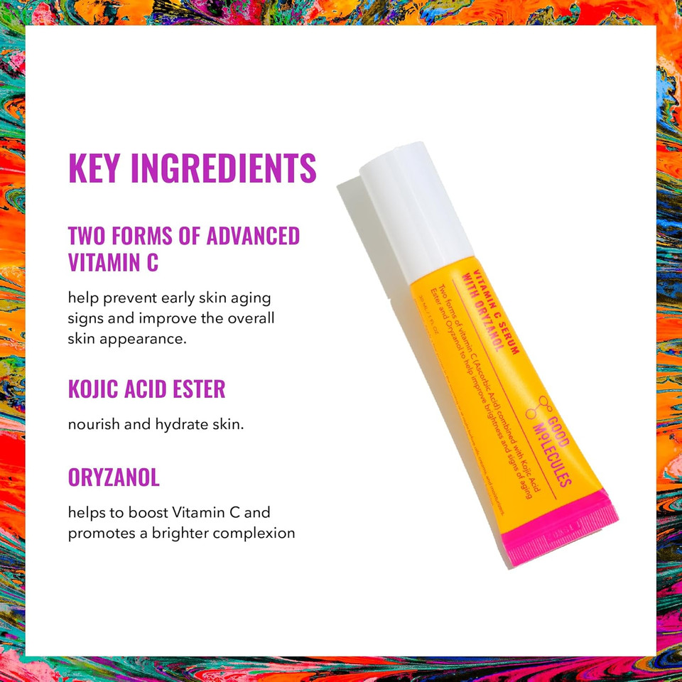 Good Molecules Vitamin C Serum With Oryzanol - Facial Serum For Firm, Youthful, Even Skin Tone - Collagen Production, Anti-Aging, And Skin Repair