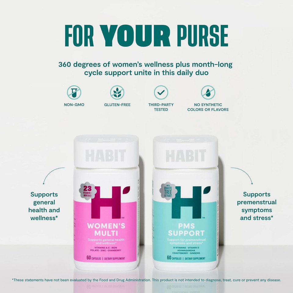 Habit In Sync Bundle - Women'S Multi (60 Capsules) + Pms Support Supplement (60 Capsules), Supports General Health & Wellness, Promotes A Healthy Mood, Non Gmo