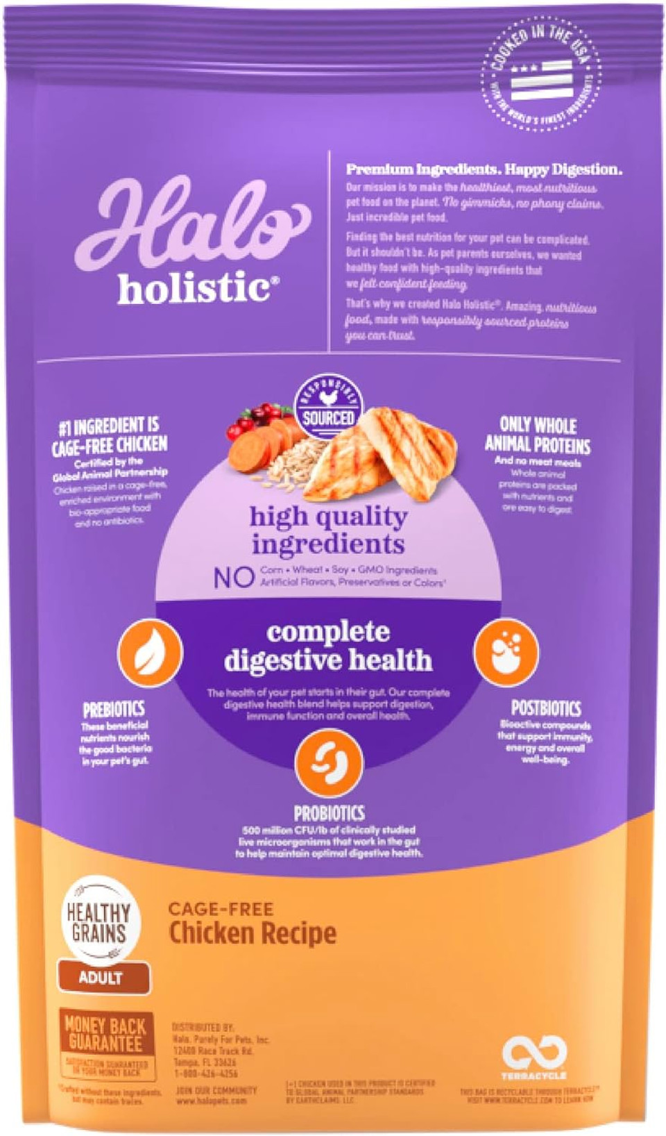 Halo Holistic Cat Food Dry, Cage-Free Chicken Recipe, Complete Digestive Health, Dry Cat Food Bag, Adult Formula, 6-Lb Bag