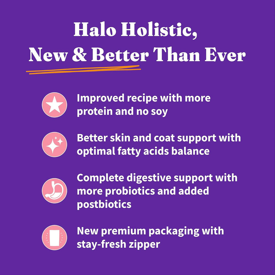 Halo Holistic Cat Food Dry, Wild-Caught Salmon And Whitefish Recipe, Complete Digestive Health, Dry Cat Food Bag, Adult Formula, 6-Lb Bag Halo Holistic Cat Food Dry, Wild-Caught Salmon And Whitefish Recipe, Complete Digestive Health, Dry Cat Food Bag, Adult Formula, 6-Lb Bag