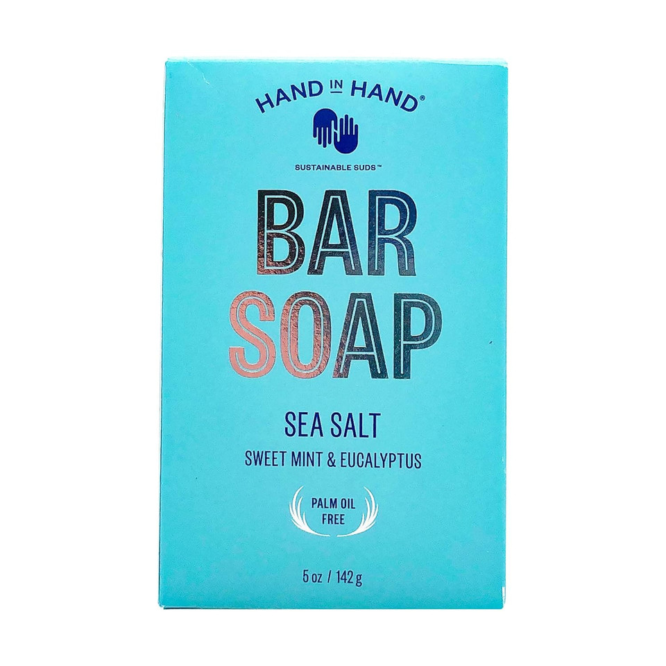 Hand In Hand Bar Soap, Nourishing Cleanser For All Skin Types, Organic Shea And Cocoa Butters, 5 Ounce, Sweet Mint & Eucalyptus, Sea Salt Scent, Single
