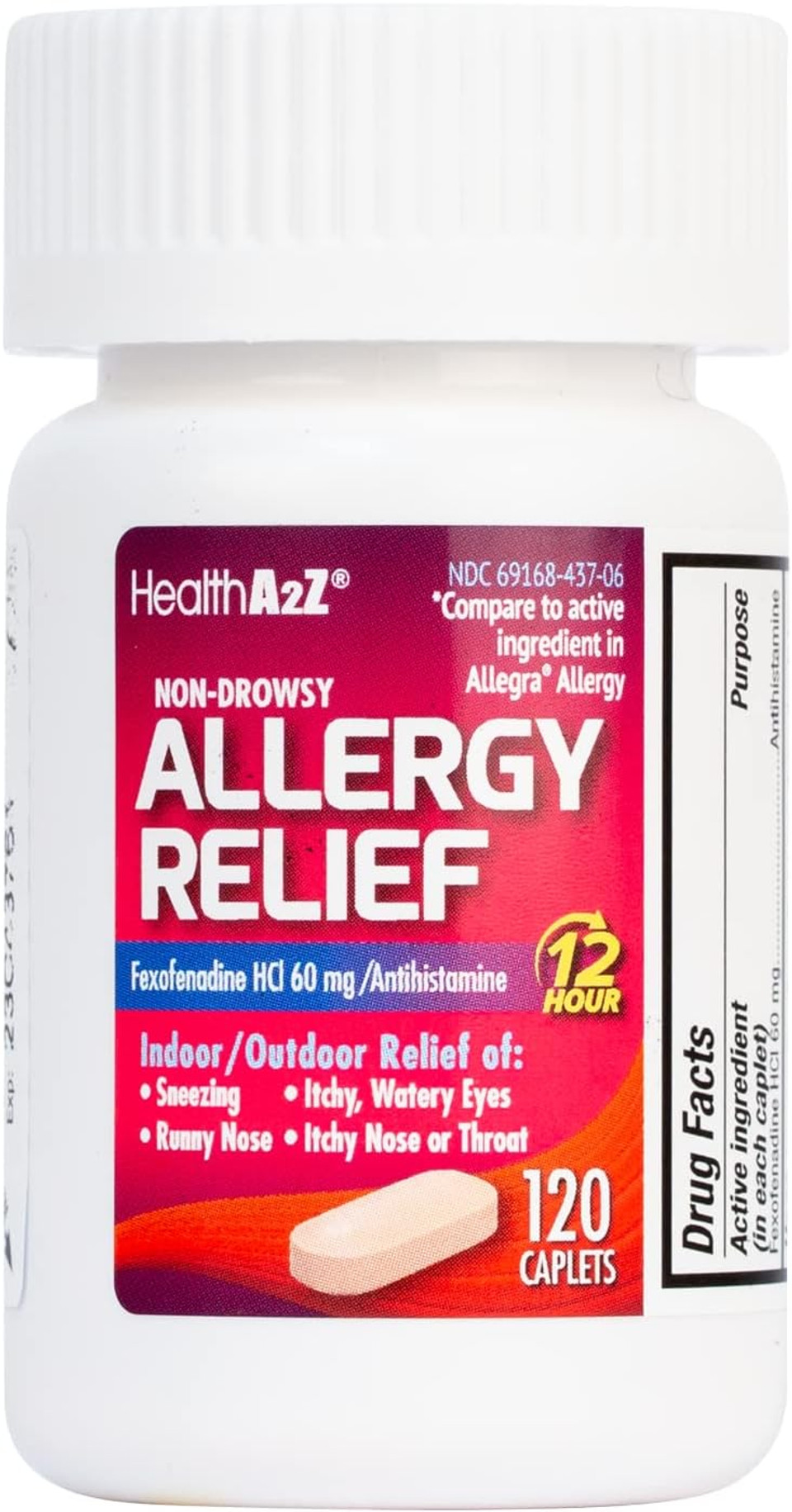 Healtha2Zã¢Â® Fexofenadine Hydrochloride 60Mg | 12-Hour Antihistamine For Allergy Relief | Non-Drowsy (120 Counts (Pack Of 1))