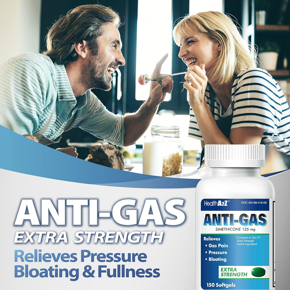 Healtha2Zã¢Â® Gas Relief Simethicone | 125Mg | Extra Strength | Relieves From Stomach Discomfort And Gas | Anti Flatulence | Relieves Gas Fast And Bloating (150 Counts (Pack Of 1))
