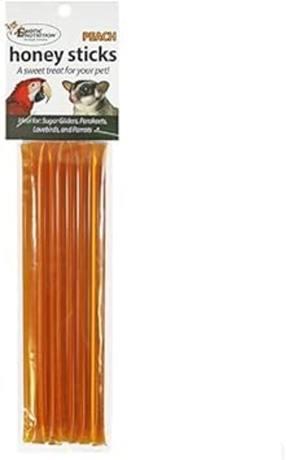 Honey Sticks - Peach Flavor (8 Sticks) - All-Natural Sweet Honey Treat - Made With Orange Blossom Honey - Sugar Gliders, Marmosets, Parrots, Canaries, Finches, Parakeets, Cockatiels, & Other Birdsã¢Â