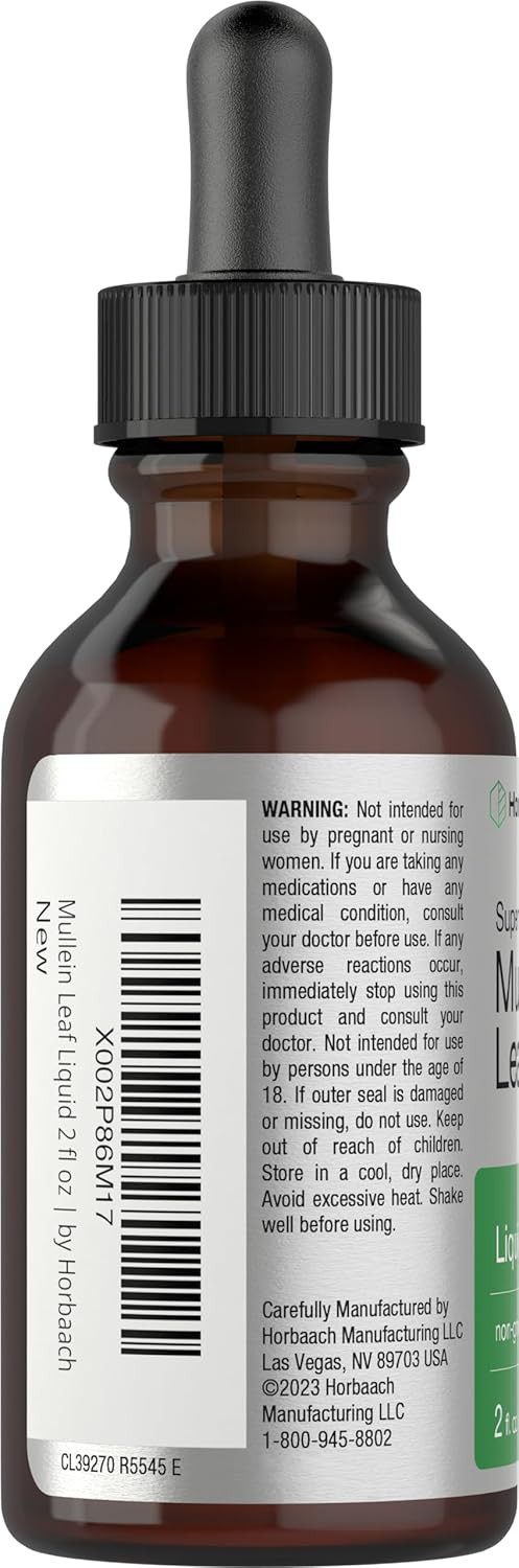 Horbã£Â¤Ach Mullein Leaf Tincture Drops | 2 Fl Oz | Alcohol Free Liquid Extract | Vegetarian, Non-Gmo & Gluten Free Herbal Supplement